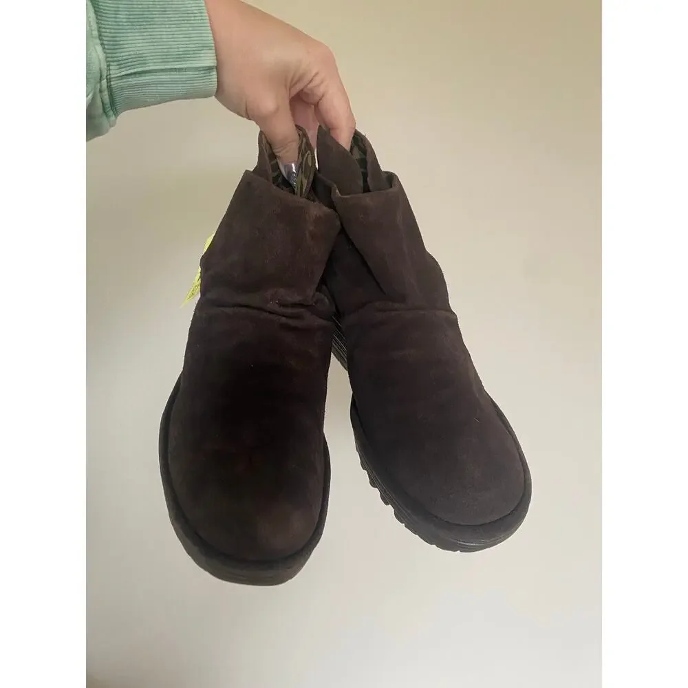 Fly London Yebi Ruched Back Tie Suede Leather Wedge Booties Size 40/ US 9-9.5
